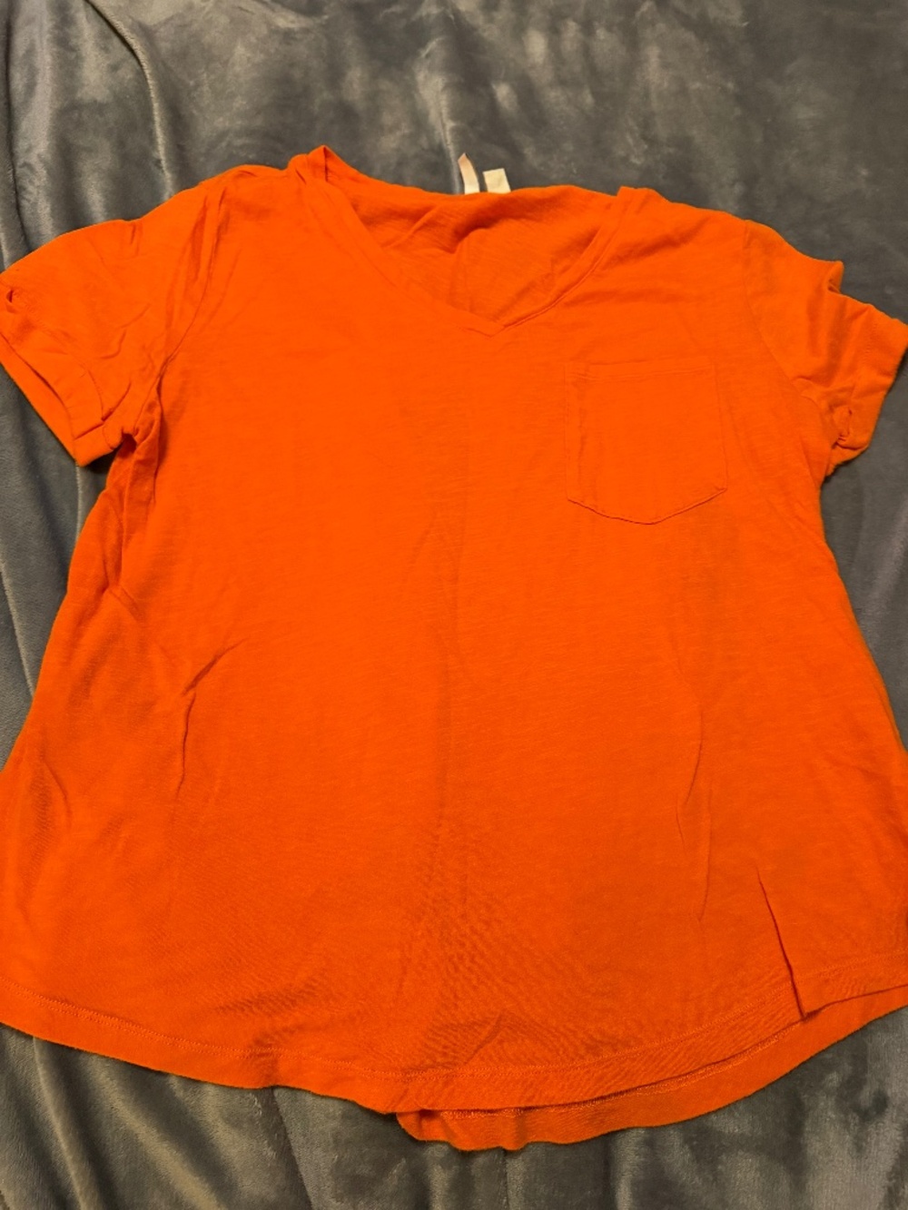 Cato Women's Large Orange V-Neck Pocket Tee Cotton Modal Short Sleeve